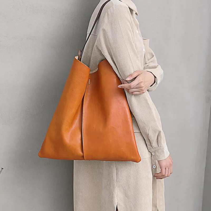 Leather Vertical Tote Bucket Bag Purse