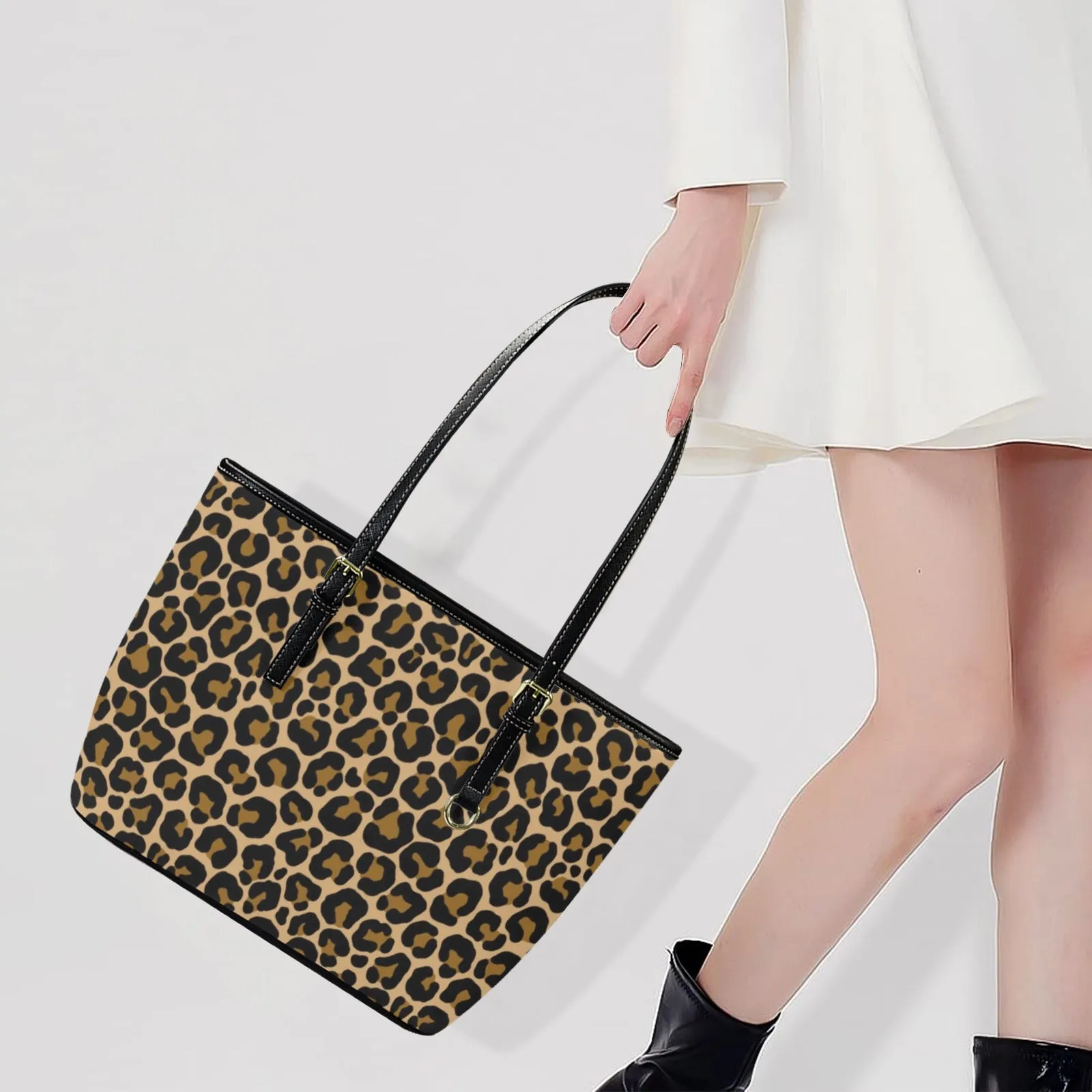 Leopard Tote Bag Purse, Animal Print Cheetah Brown Women Vegan Leather Handbag  Zip on Top Designer Handmade Shoulder Ladies Bag