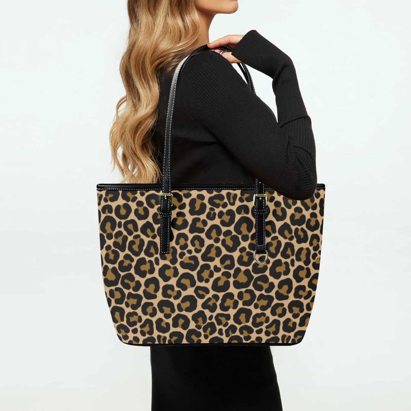 Leopard Tote Bag Purse, Animal Print Cheetah Brown Women Vegan Leather Handbag  Zip on Top Designer Handmade Shoulder Ladies Bag