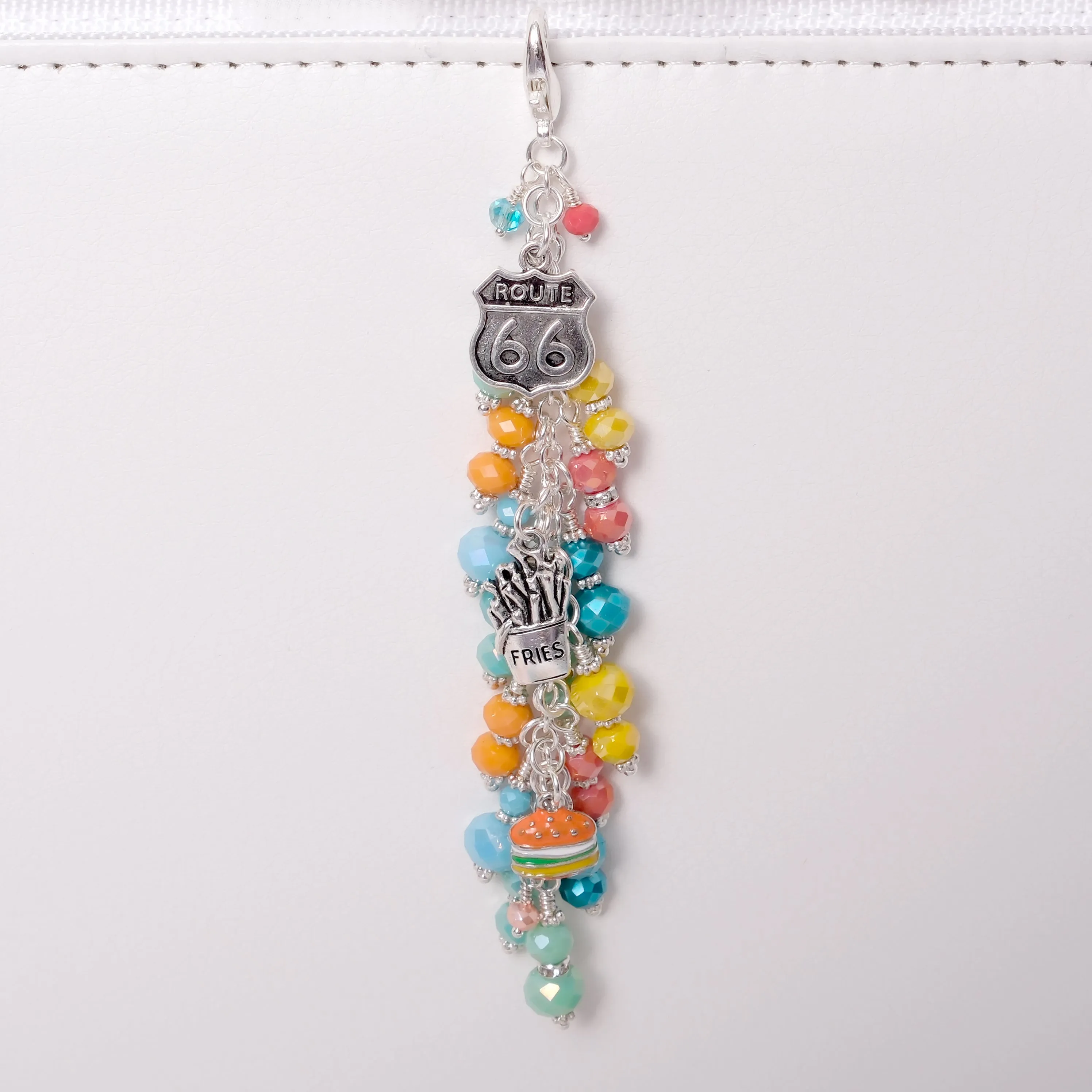 Let's Go Dangle Planner Charm with Route 66, Burger and Fries Charms - Silver