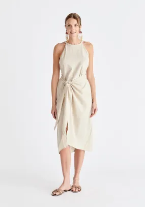 Linen Blend Waist Tie Dress