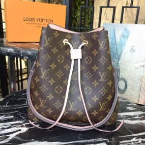 LV NeoNoe MM Bucket Bag Monogram Canvas Rose Poudre Pink For Women, WoBags, Shoulder Bags 10.2in/26cm LV M44022