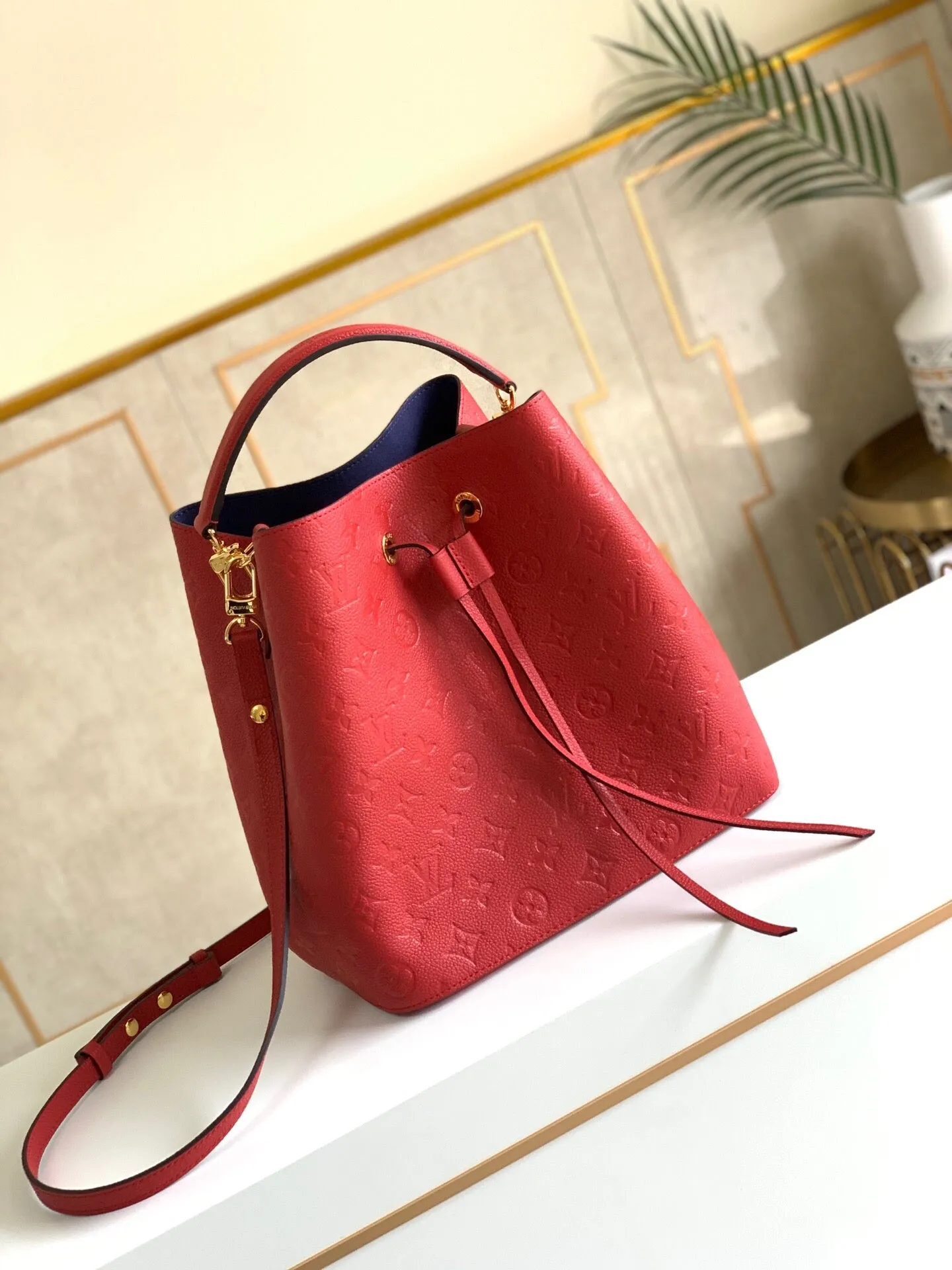 LV NeoNoe MM Bucket Bag Monogram Empreinte Red For Women, Women’s Bags, Shoulder Bags 10.2in/26cm LV