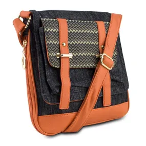 Mad Style Demi Crossbody, Black Denim-Orange