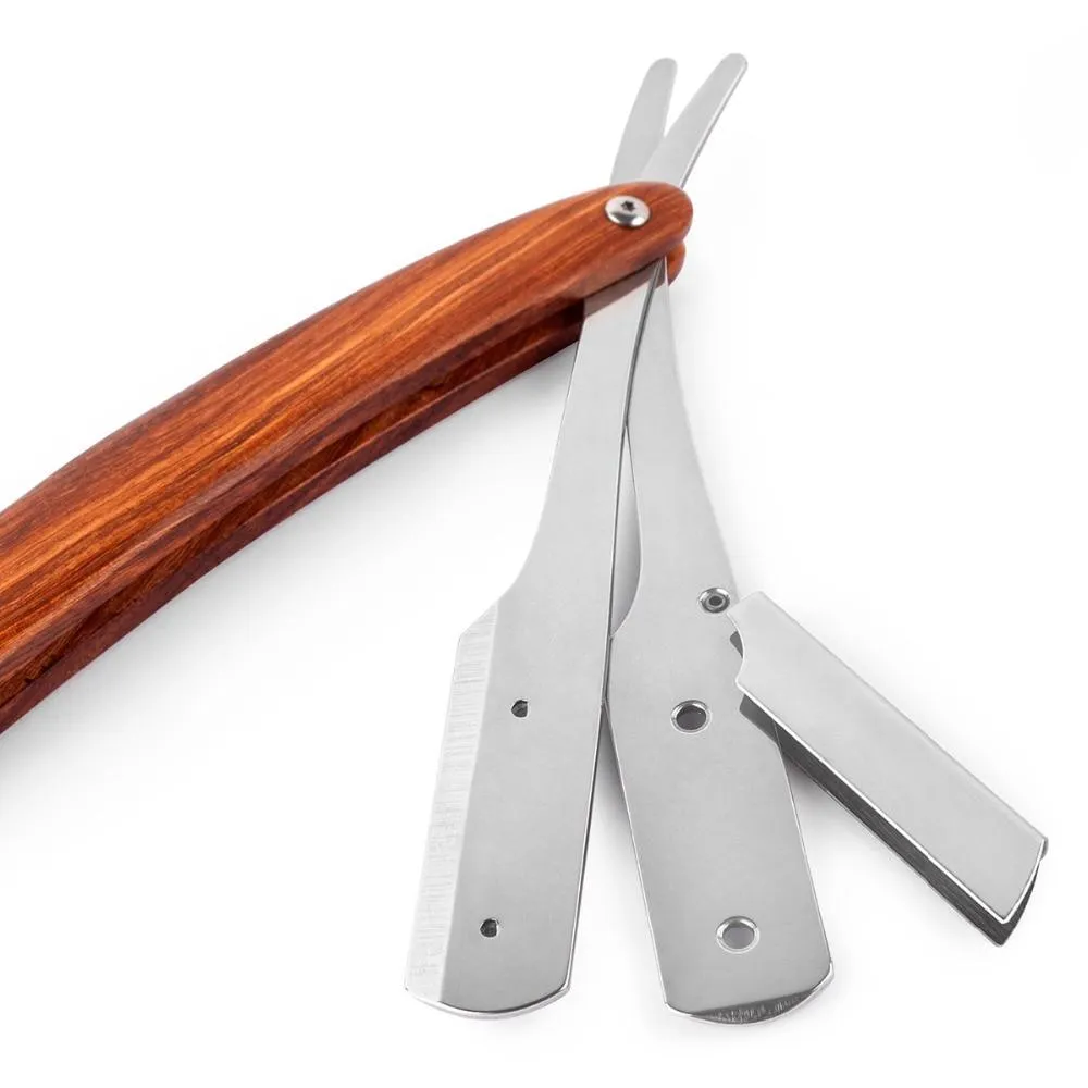 Manetto Shavette Straight Razor With Wooden Handle