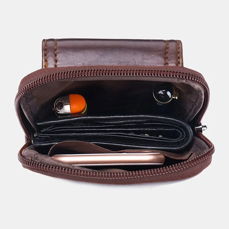 Men Genuine Leather 5.5 inch Phone Bag Waist Bag Business