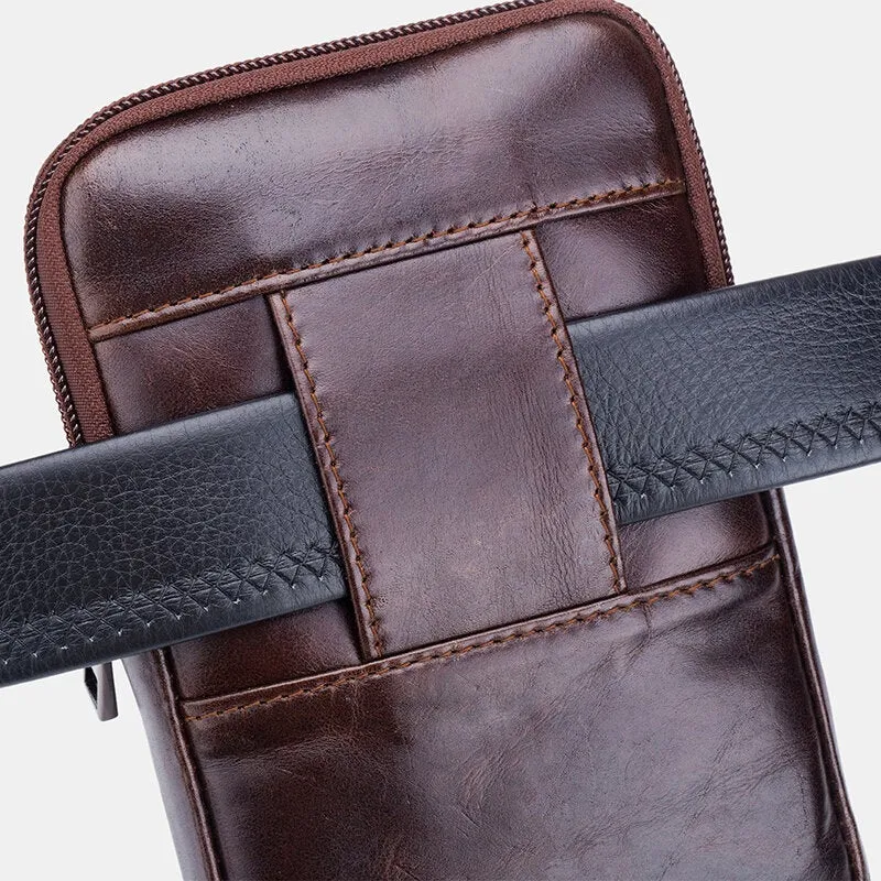 Men Genuine Leather 5.5 inch Phone Bag Waist Bag Business