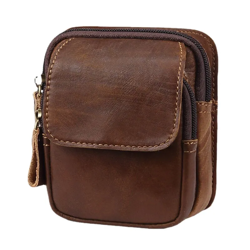 Men Genuine Leather Retro Business Sport 4.7 Inch Phone Bag Waist With Belt Loop