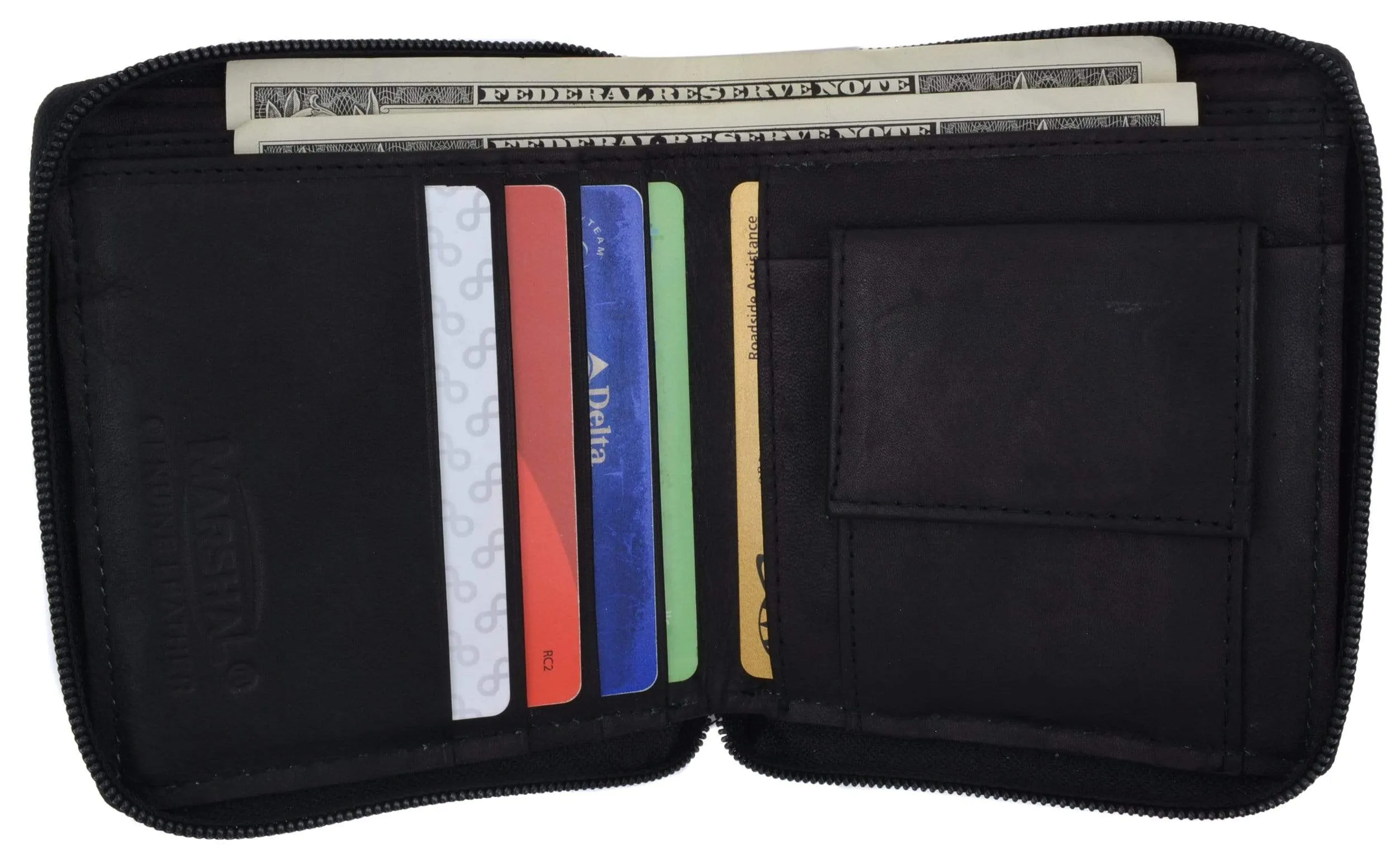 Mens Genuine Leather Zip Around Bifold Wallet with Snap Down Coin Purse 1356 CF