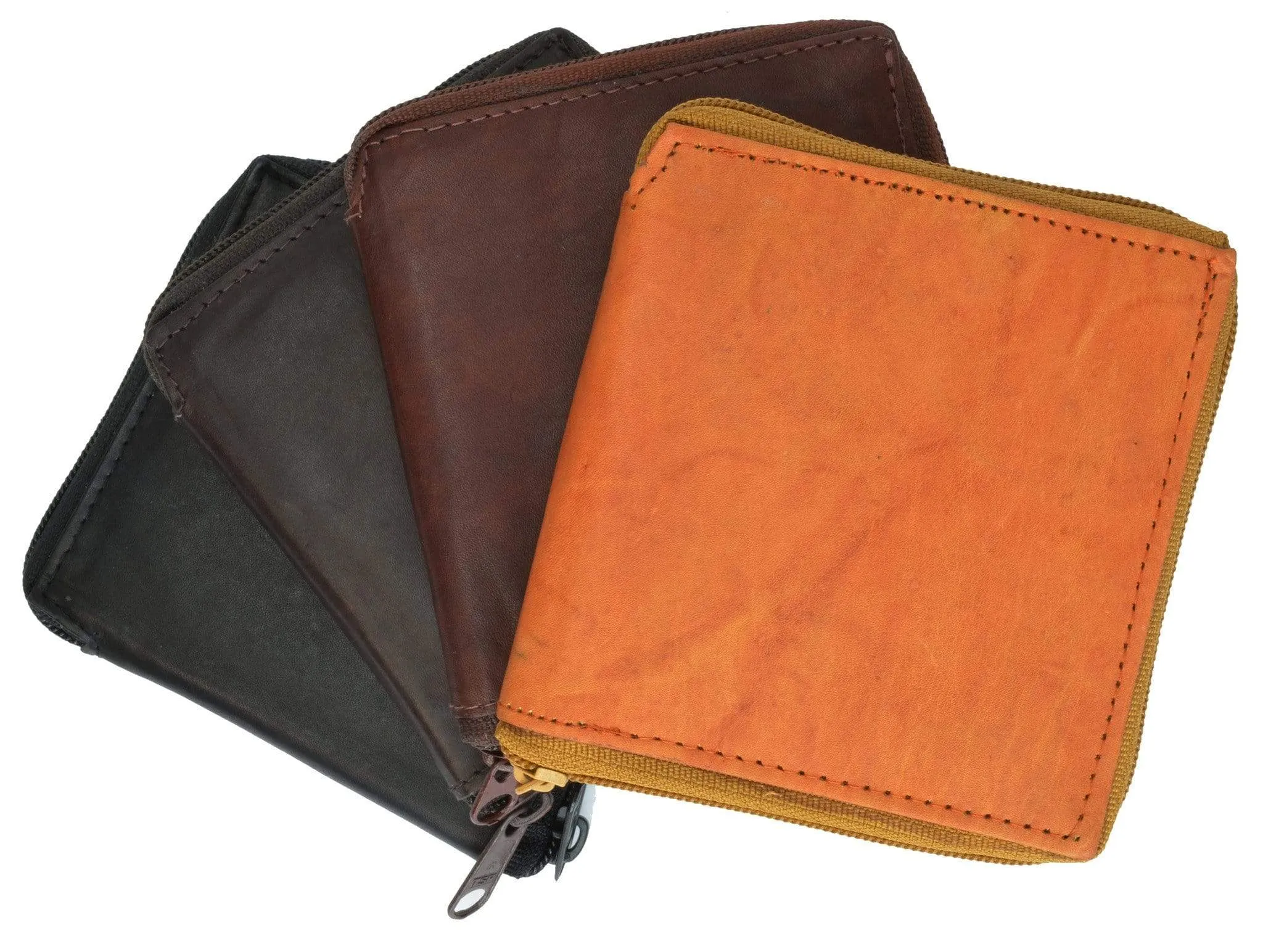 Mens Genuine Leather Zip Around Bifold Wallet with Snap Down Coin Purse 1356 CF