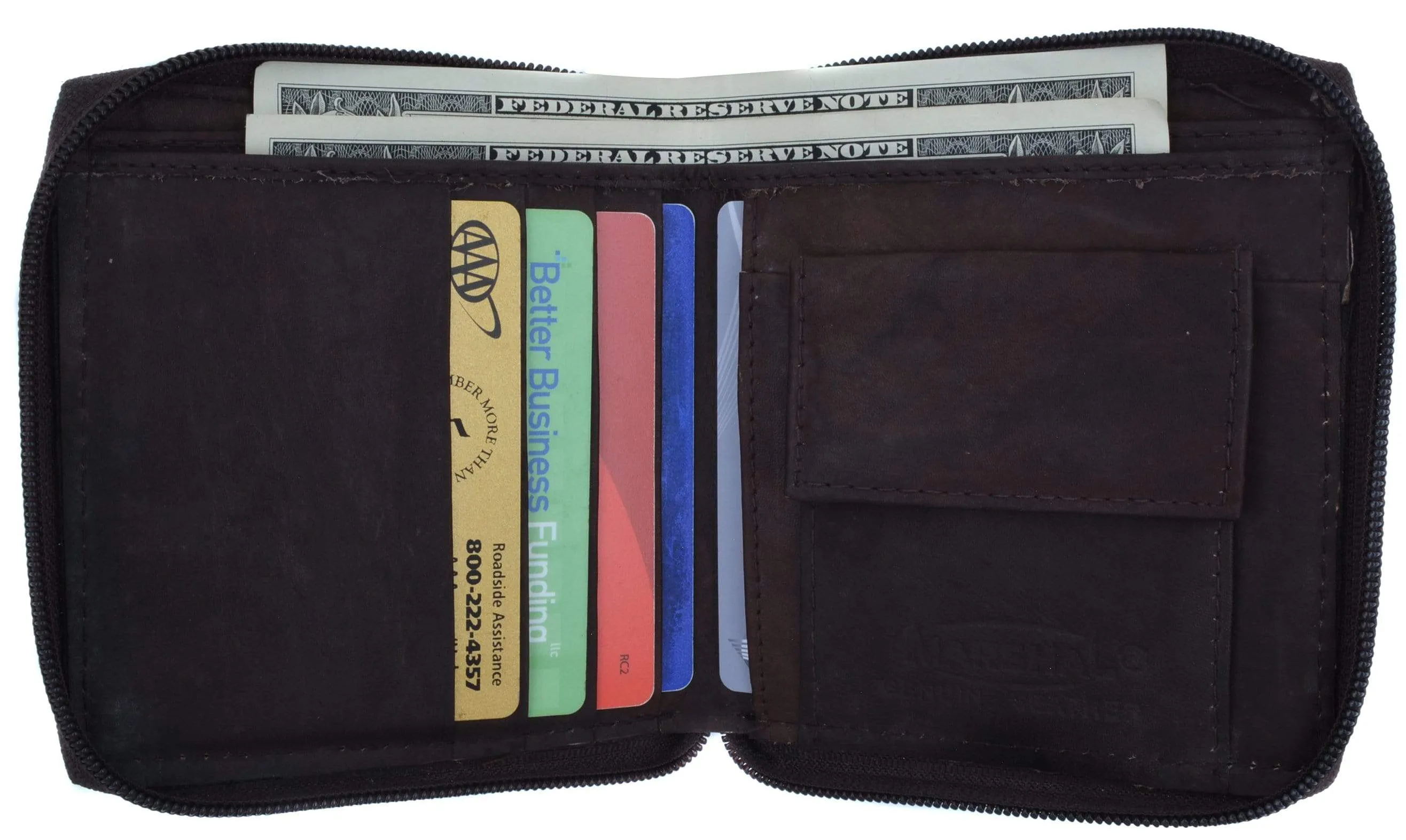 Mens Genuine Leather Zip Around Bifold Wallet with Snap Down Coin Purse 1356 CF