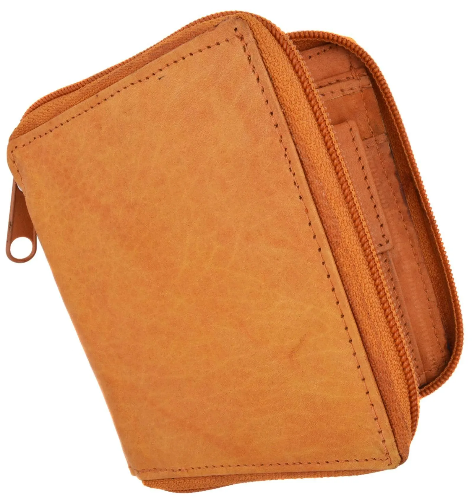 Mens Genuine Leather Zip Around Bifold Wallet with Snap Down Coin Purse 1356 CF