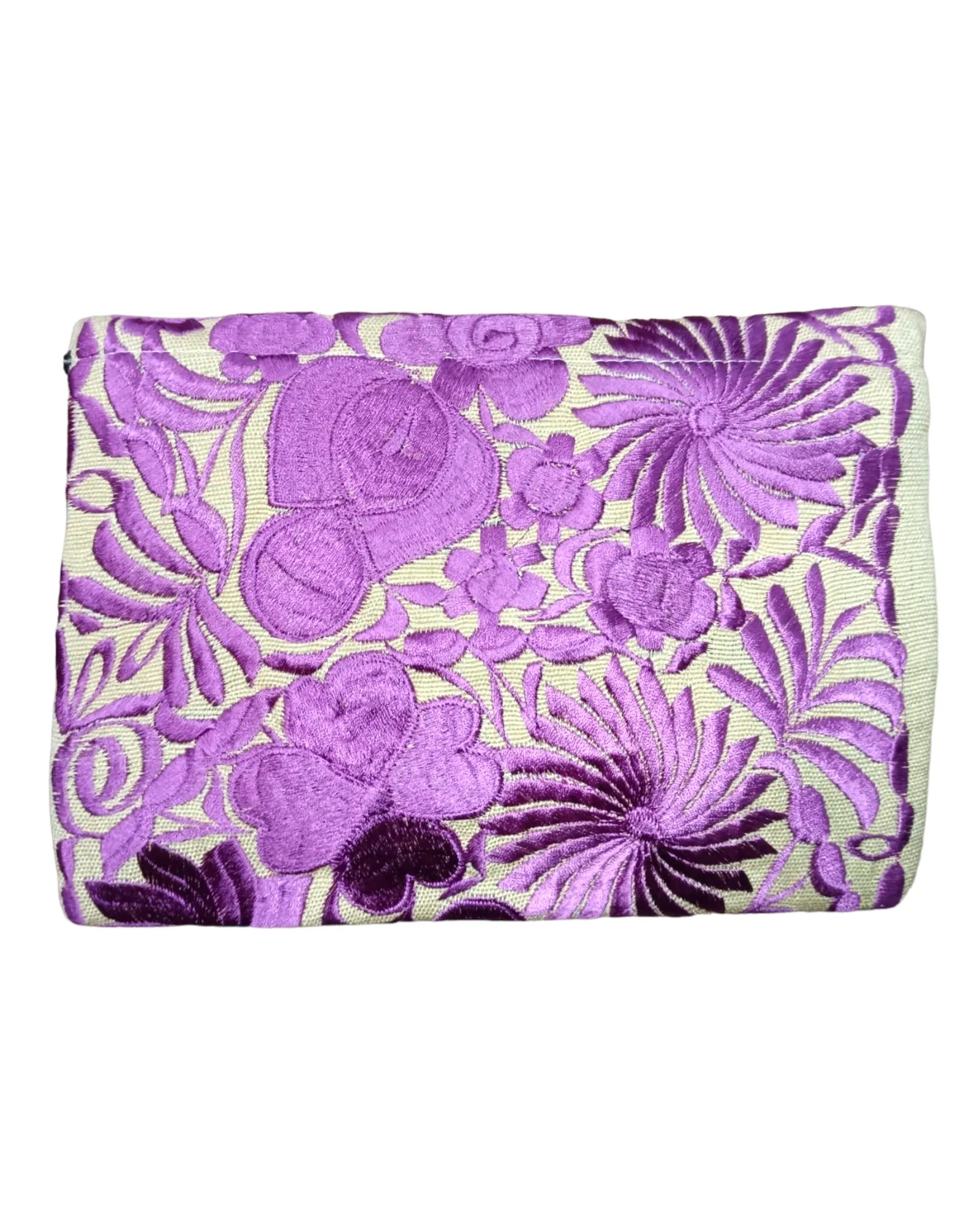 Mexican Embroidered Floral Clutch Bag Lavender