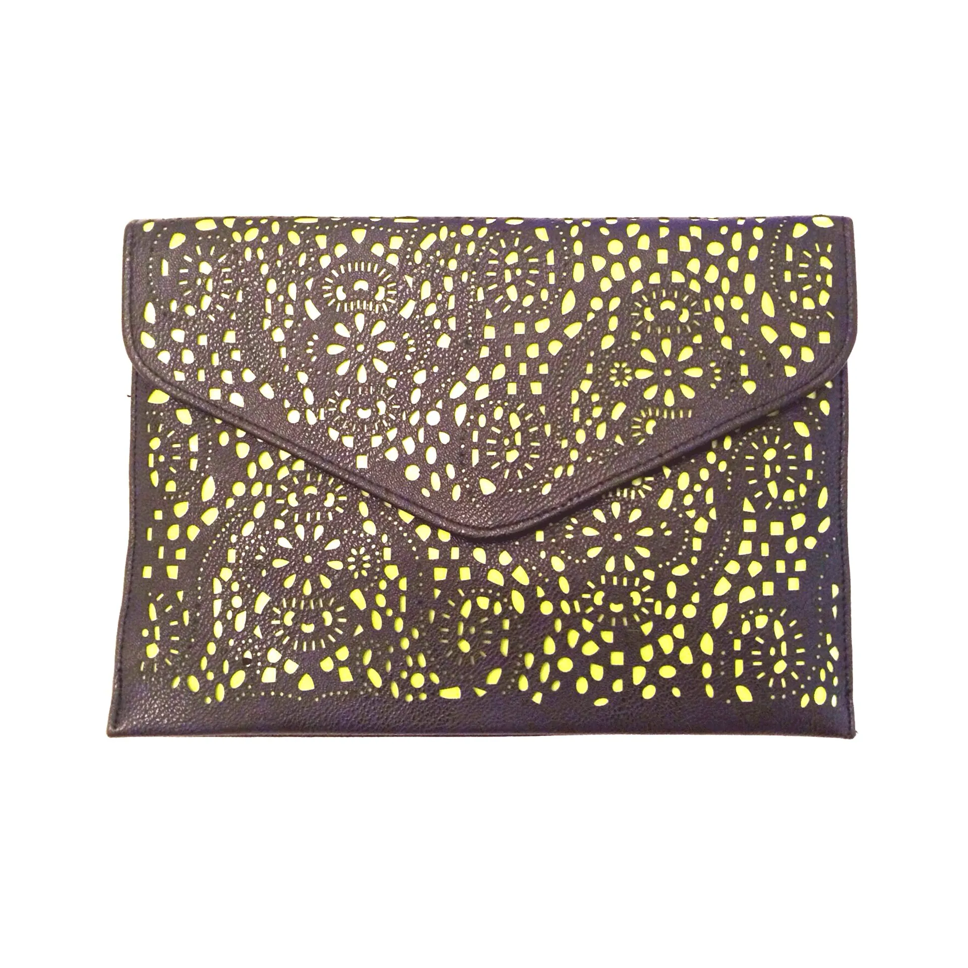 Michelle Black and Neon Yellow Clutch Bag