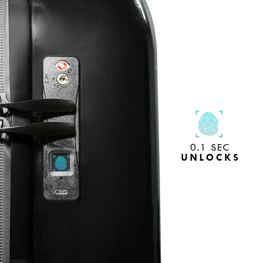 Midnight Black Terminal | Smart Suitcase | Fingerlock & Anti-Theft Luggage