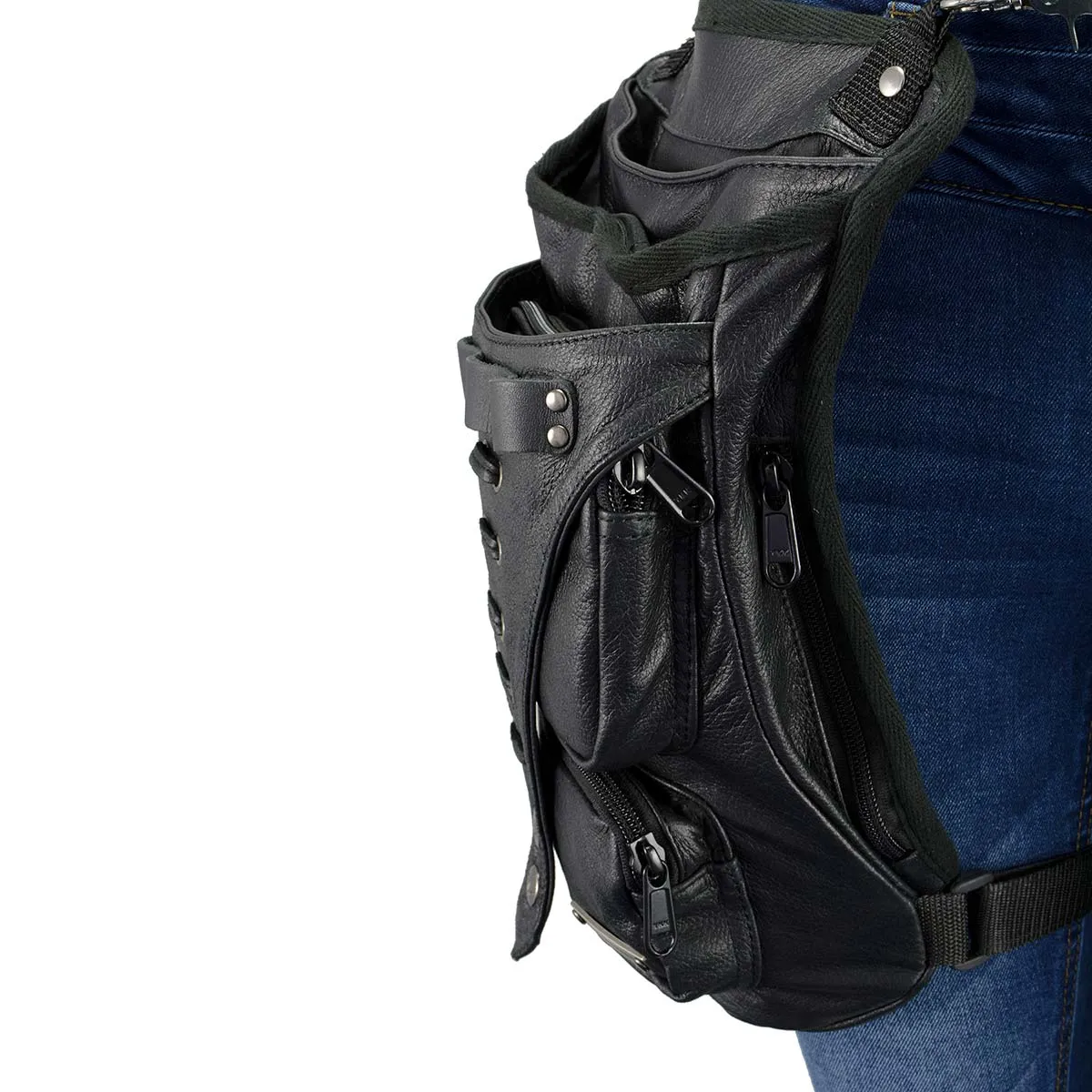 Milwaukee Leather MP8898 Black Leather Conceal and Carry Thigh Bag with Waist Belt