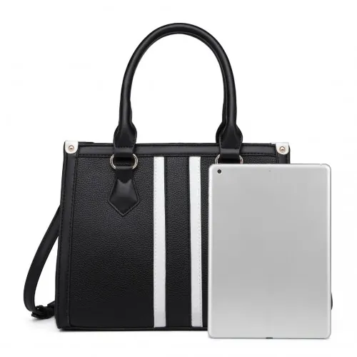 Miss Lulu White Striped Commuter Elegant Crossbody Tote Bag - Black | Premium PU Leather, Waterproof, Wear-Resistant