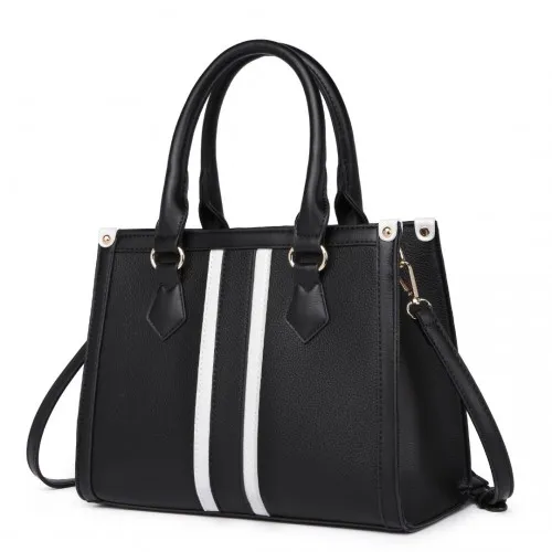 Miss Lulu White Striped Commuter Elegant Crossbody Tote Bag - Black | Premium PU Leather, Waterproof, Wear-Resistant