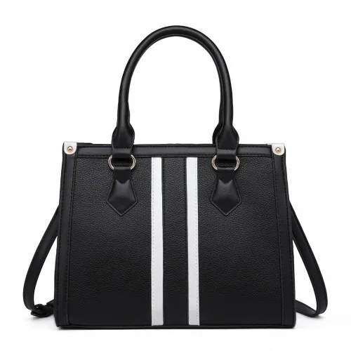 Miss Lulu White Striped Commuter Elegant Crossbody Tote Bag - Black | Premium PU Leather, Waterproof, Wear-Resistant