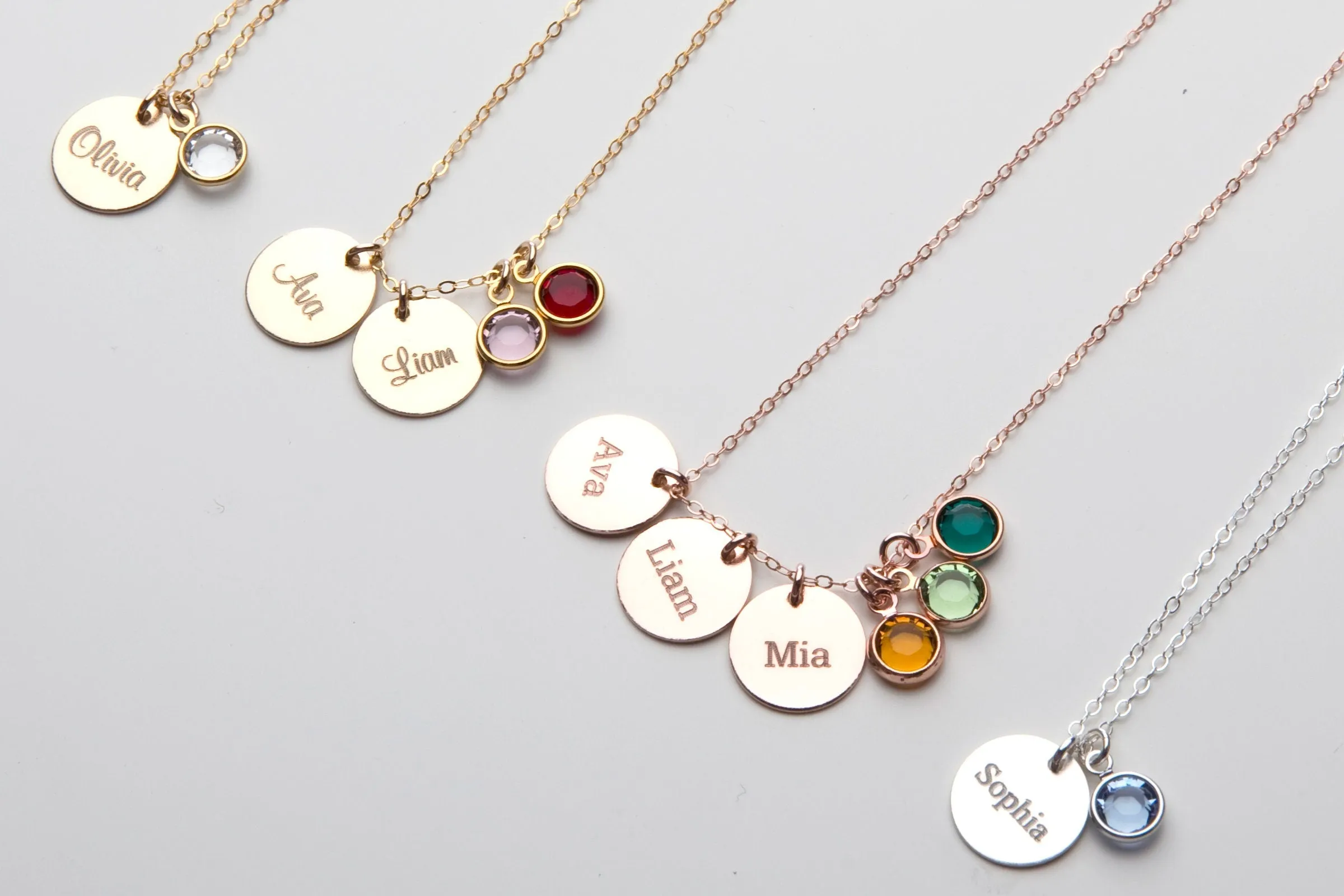 Mommy Necklace - Personalized Birthstone Custom Kids Name - CG423N_0.5. Starts at