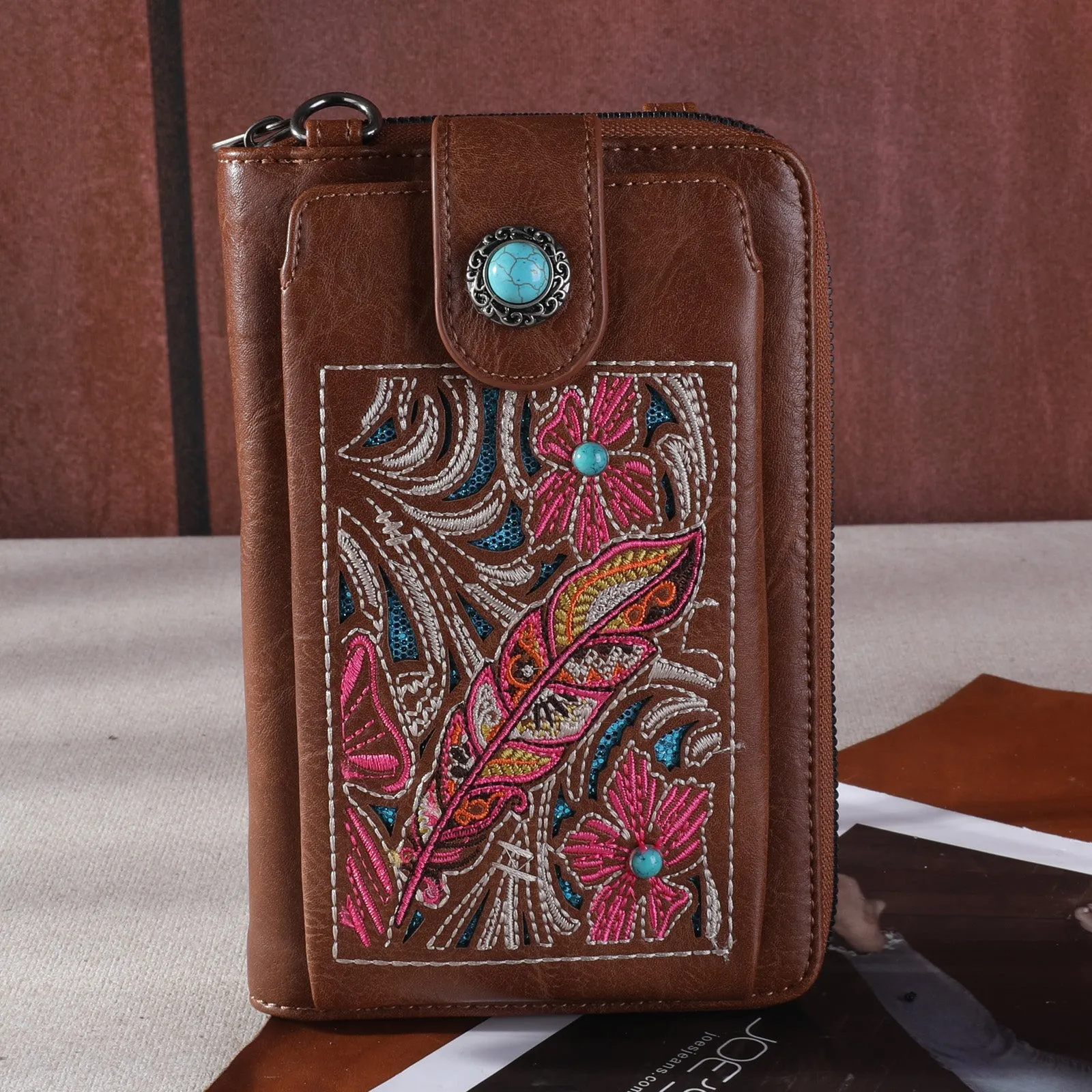 MW1244-183 Montana West Embroidered Floral Cut-out Collection Phone Wallet/Crossbody