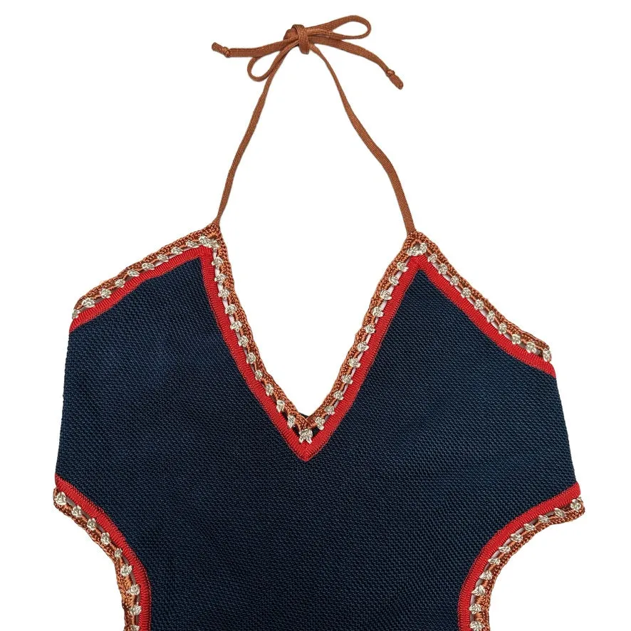 Navy Crochet One-Piece Swimsuit - XS