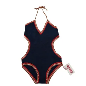 Navy Crochet One-Piece Swimsuit - XS