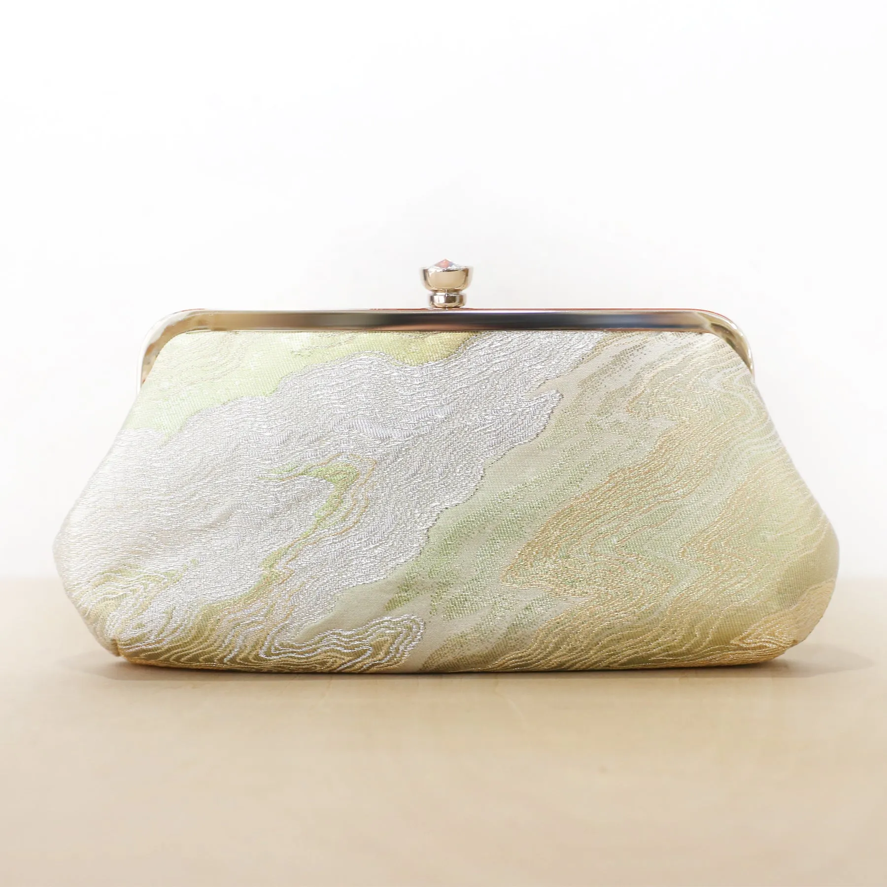 Ocean Kimono Clutch Purse in Moss Green and Gold | Upcycled from vintage Japanese Obi