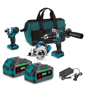 ONEVAN 125mm Circular Saw & 13mm Electric Drill & 1/4" Screwdriver Brushless Cordless 3‑Pc. Combo Kit 6.0Ah