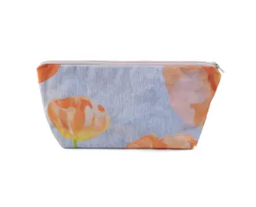 Peach Poppies on Grey Cosmetic Bag