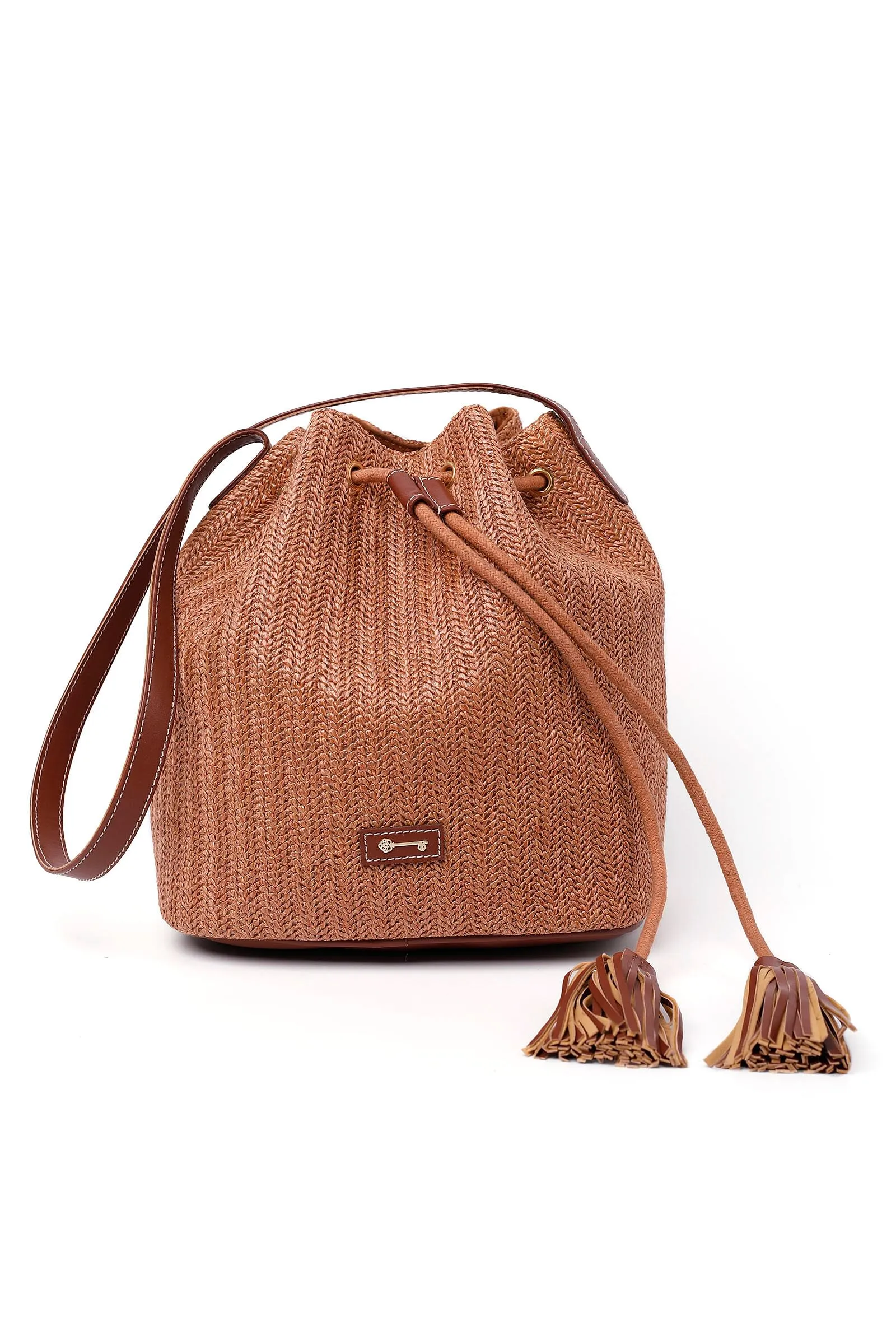 Pecan Brown Raffia Weave Potli Bag