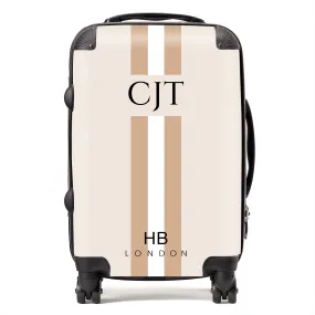 Personalised Beige, White and Nude Stripe with Black Font Initial Suitcase