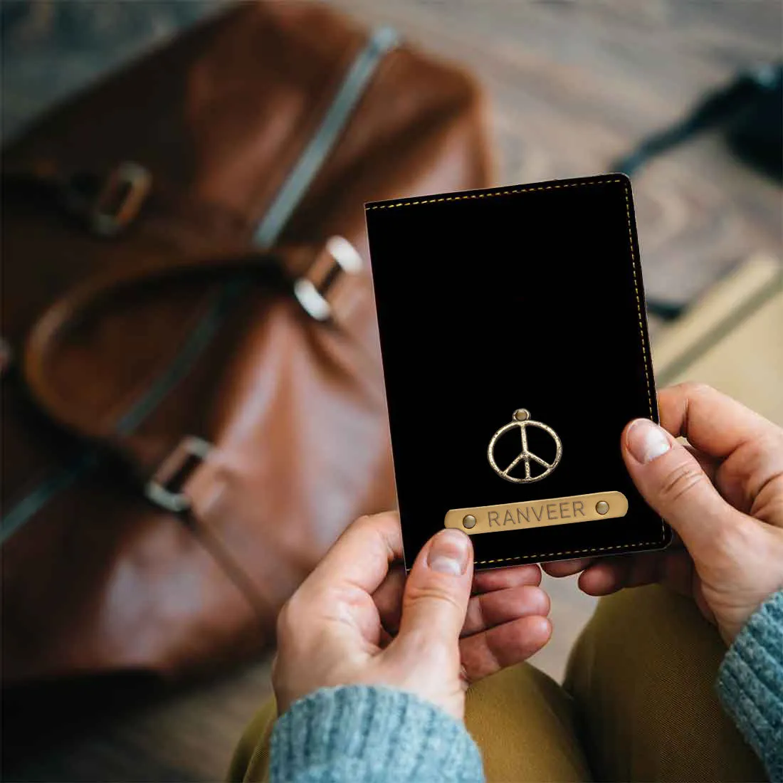 Personalised Travel Document Holder Passport Added Charm - Peace Sign