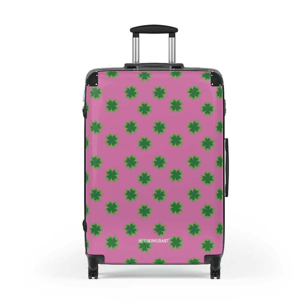 Pink Clover Print Suitcases, Irish Style St. Patrick's Day Designer Suitcase Luggage (Small, Medium, Large)