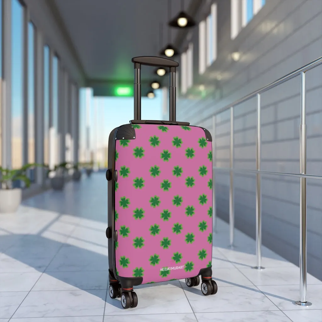 Pink Clover Print Suitcases, Irish Style St. Patrick's Day Designer Suitcase Luggage (Small, Medium, Large)