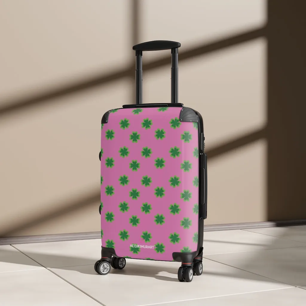 Pink Clover Print Suitcases, Irish Style St. Patrick's Day Designer Suitcase Luggage (Small, Medium, Large)