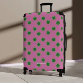 Pink Clover Print Suitcases, Irish Style St. Patrick's Day Designer Suitcase Luggage (Small, Medium, Large)