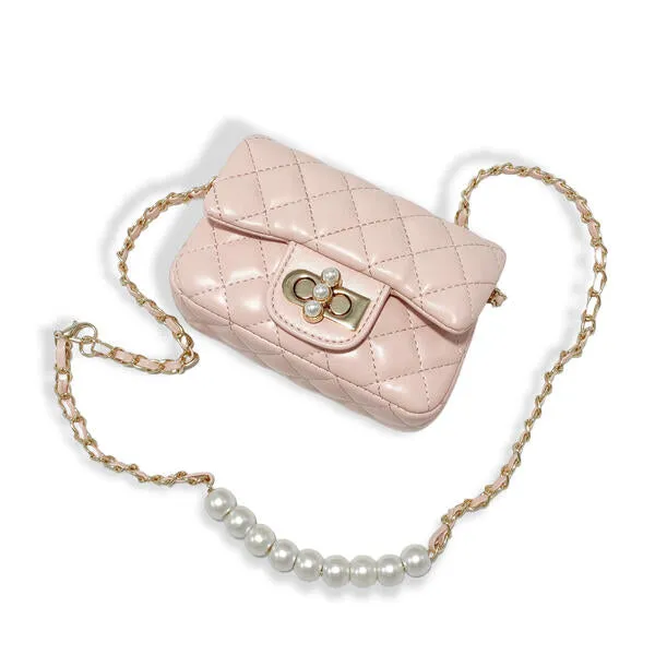 Pink Pearl Closure Quilted Purse