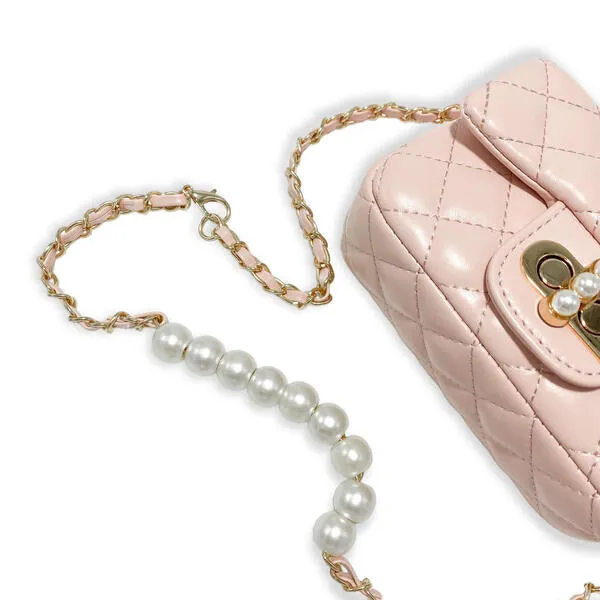 Pink Pearl Closure Quilted Purse