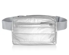 Puffer Fanny Pack in Silver with Gray Strap