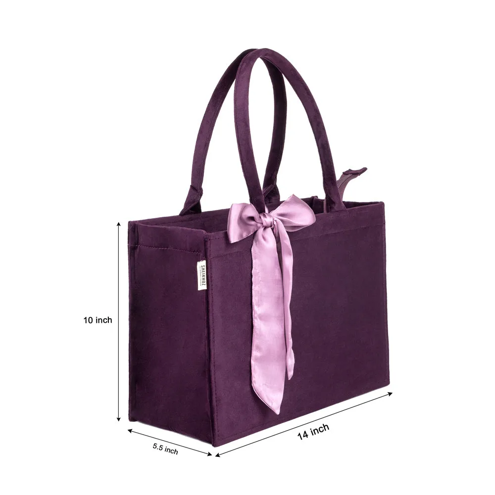 Purple Knotted Velvet Tote Bag – Luxurious & Eco-Friendly Handbag