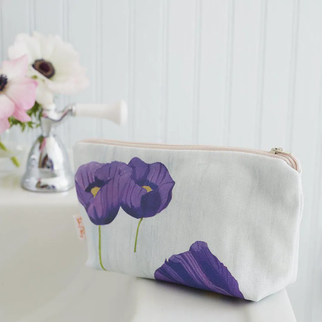 Purple Poppies on Snow Cosmetic Bag