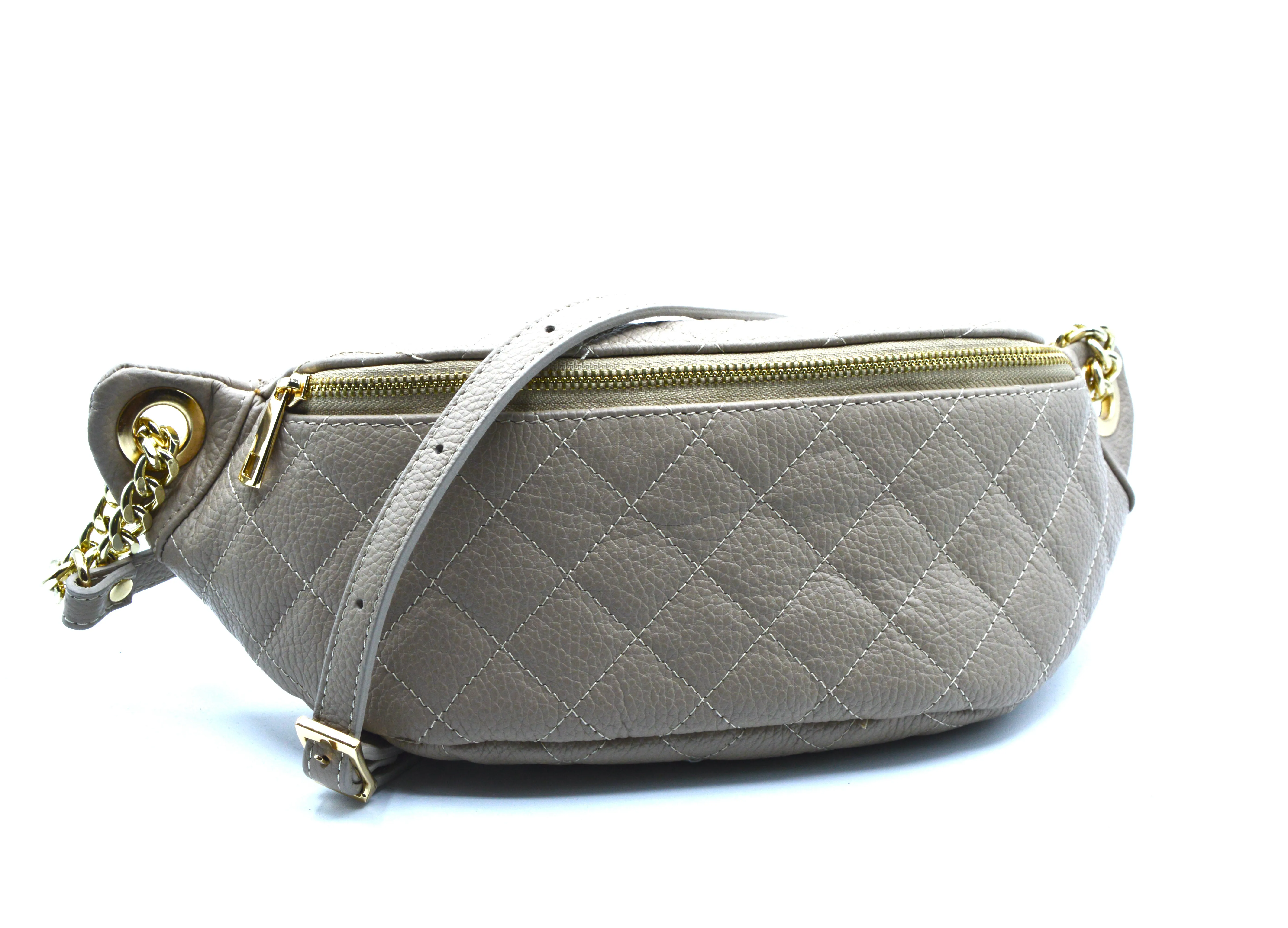 QUILTED LEATHER ZIP SLING BAG AND FANNY PACK