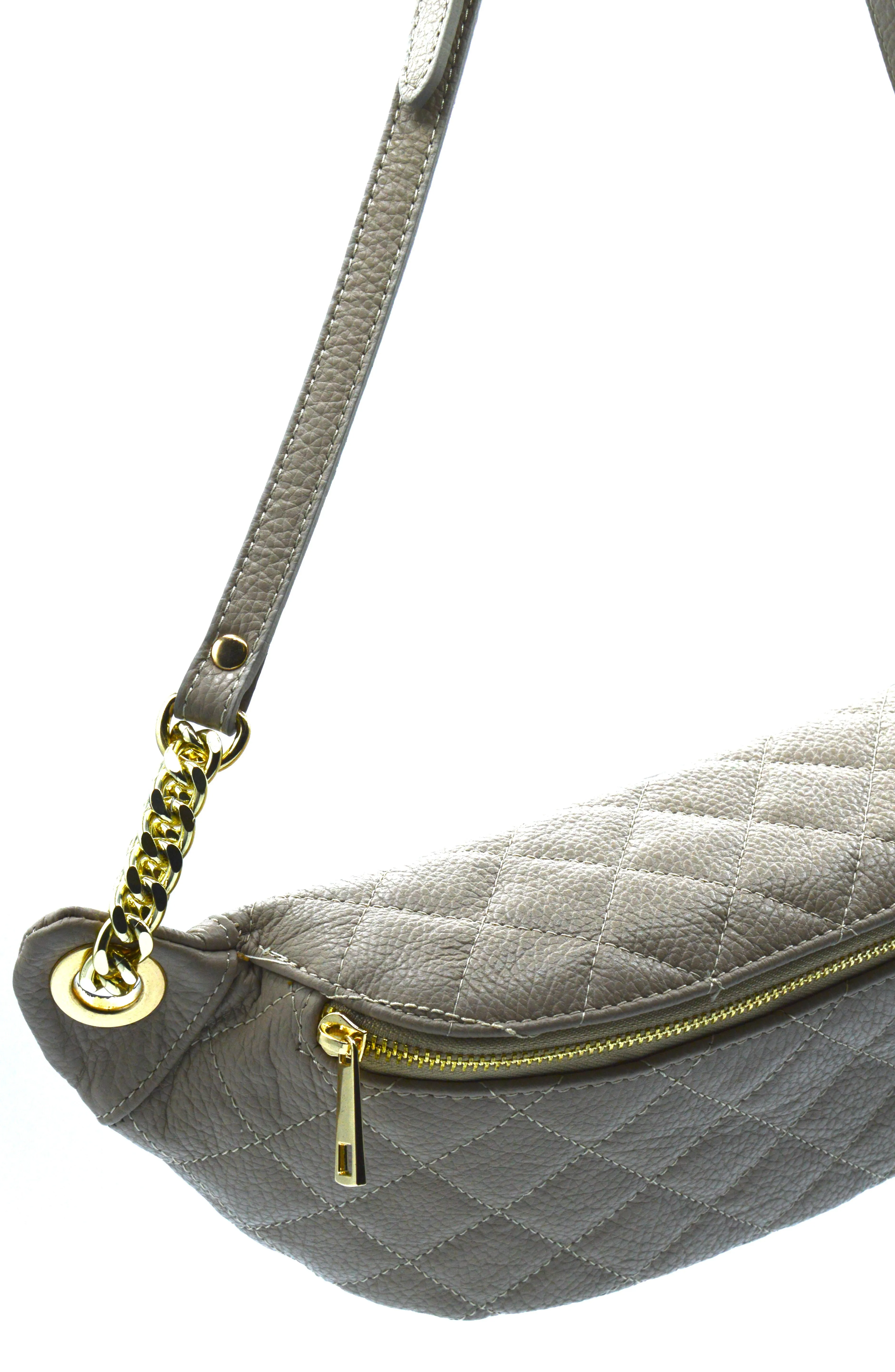 QUILTED LEATHER ZIP SLING BAG AND FANNY PACK