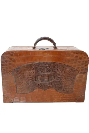 Rare Vintage 1940s Crocodile WWII reptile suitcase with key and satin lining