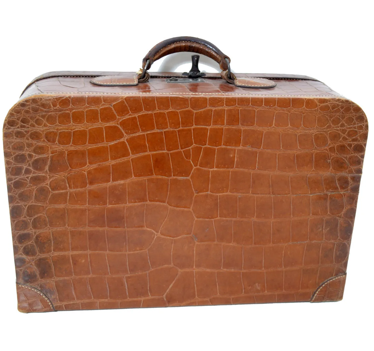 Rare Vintage 1940s Crocodile WWII reptile suitcase with key and satin lining