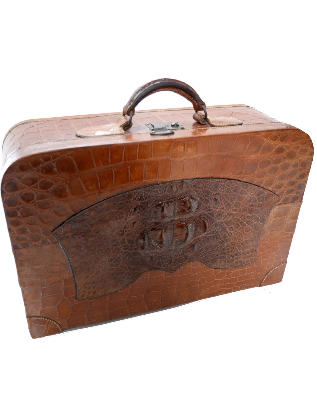 Rare Vintage 1940s Crocodile WWII reptile suitcase with key and satin lining