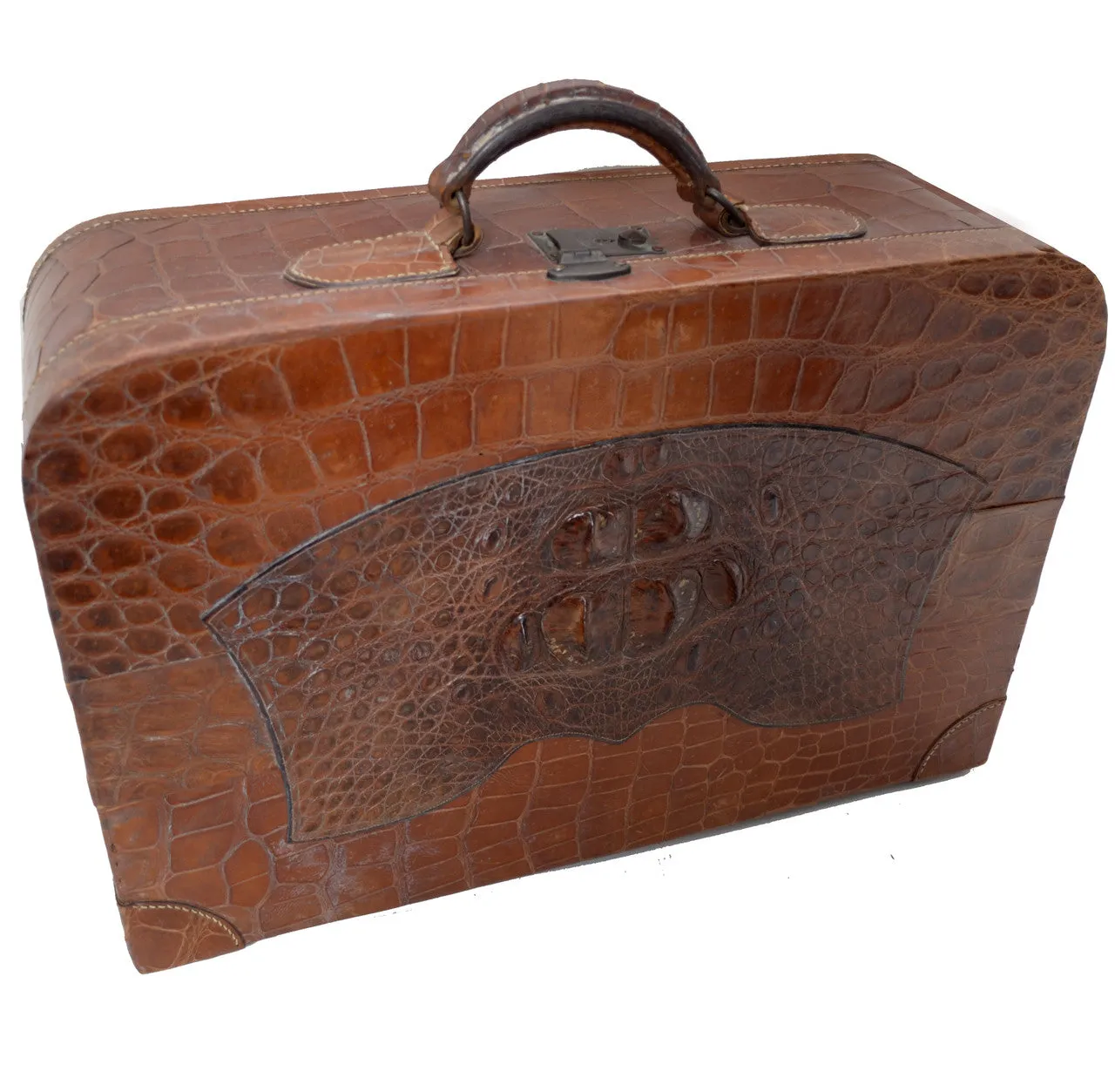 Rare Vintage 1940s Crocodile WWII reptile suitcase with key and satin lining