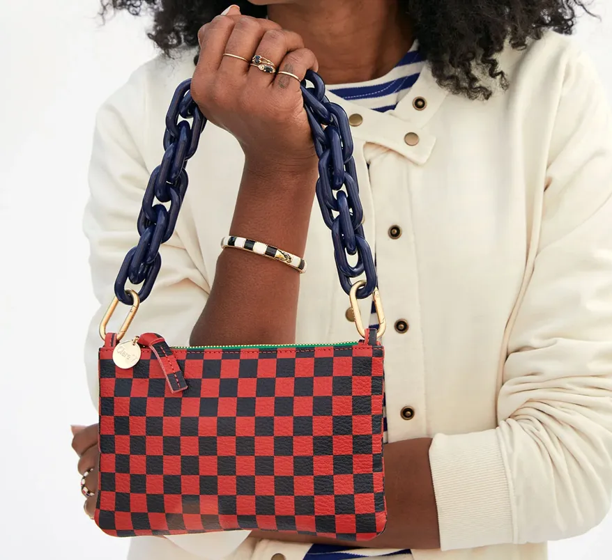 Red & Navy Checker Wallet Clutch