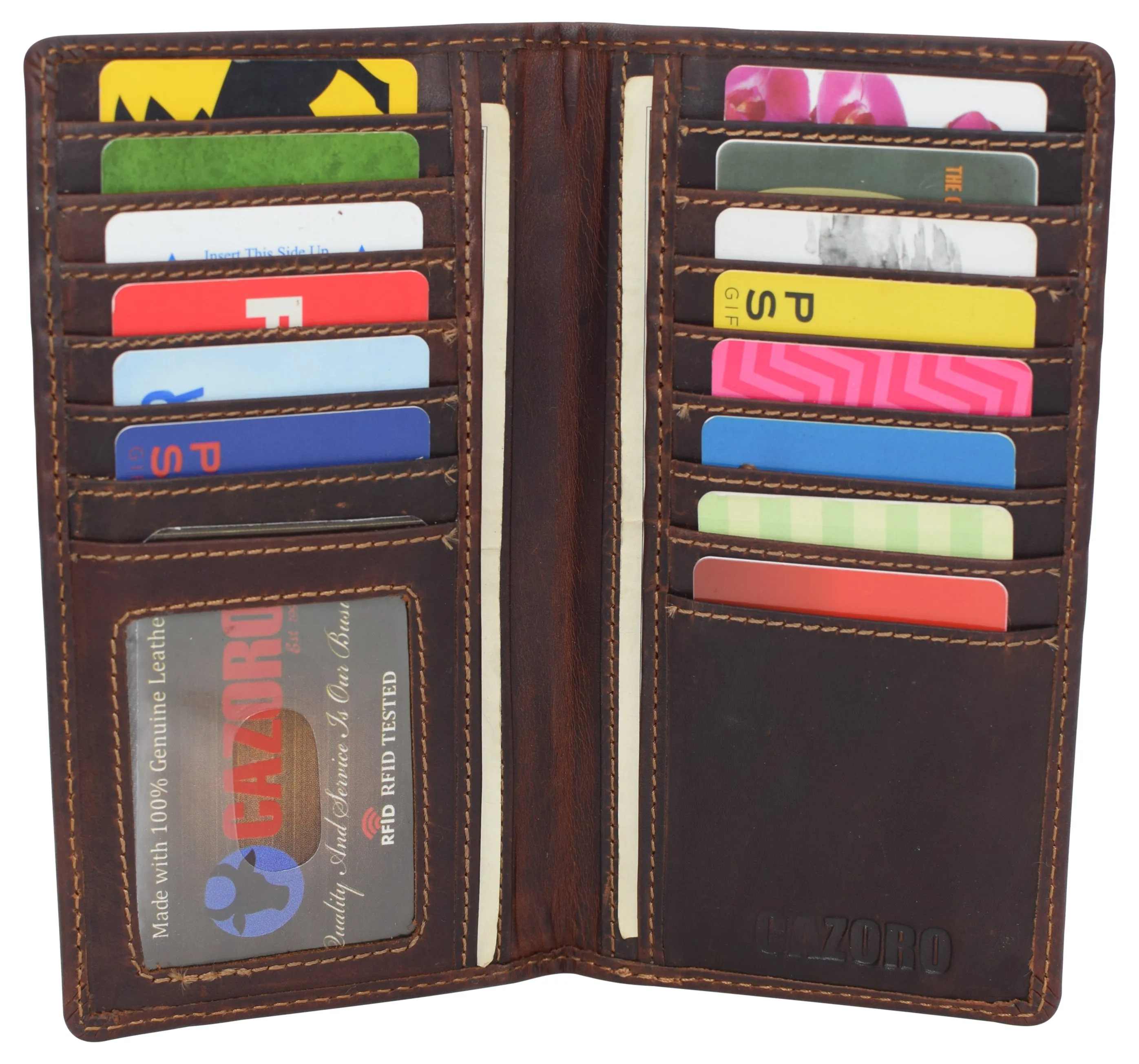 RFID Blocking Slim Long Bifold Vintage Leather ID Credit Card Holder Long Wallet RFID611528RHU